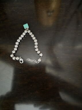 Silver Beaded Women's Bracelet with Turquoise Accent